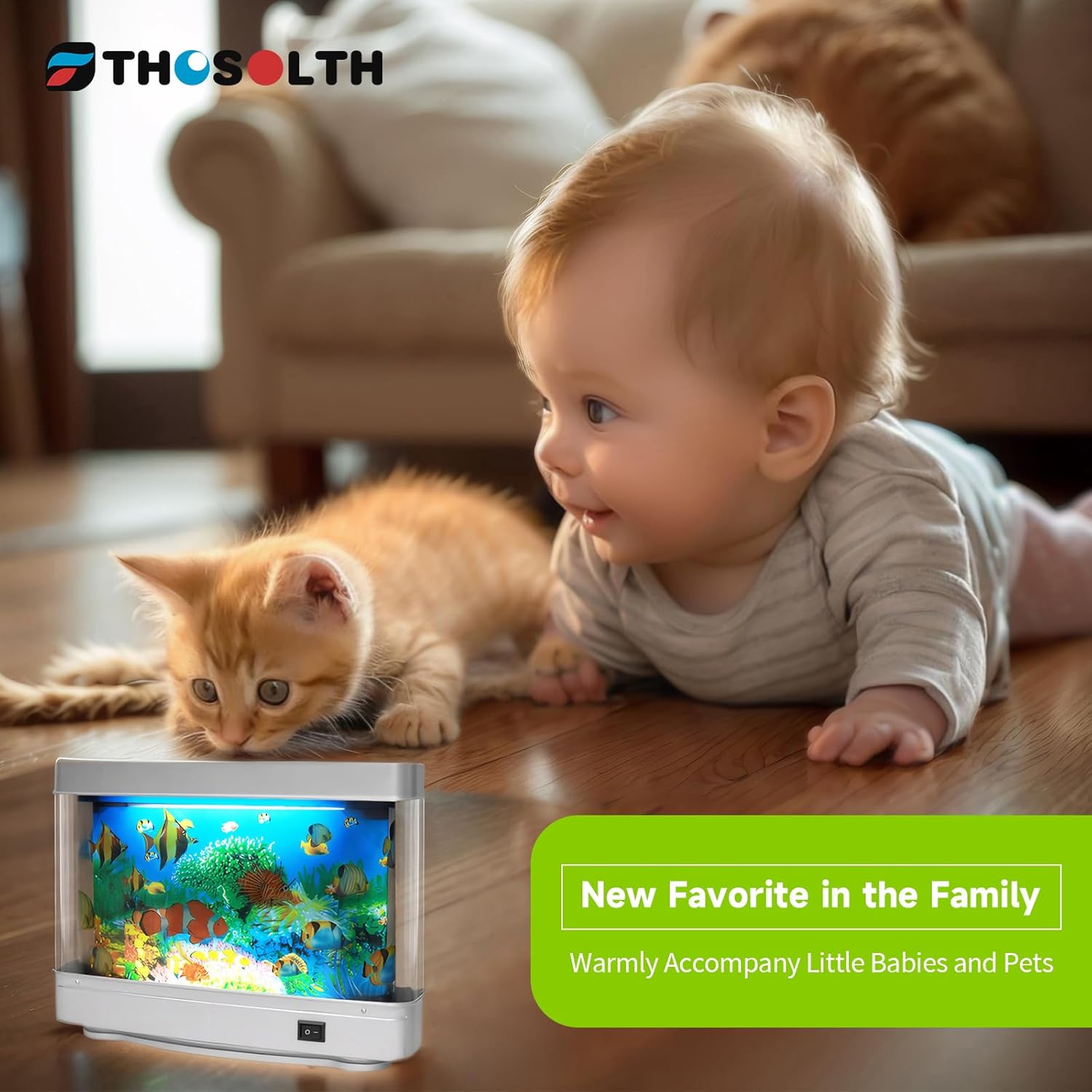 Skiennix Fake Fish Tank Baby Aquarium Toy - Mini Crib Lamp with Moving Fish Night Light | Ideal Gift for Kids & Cat Lovers