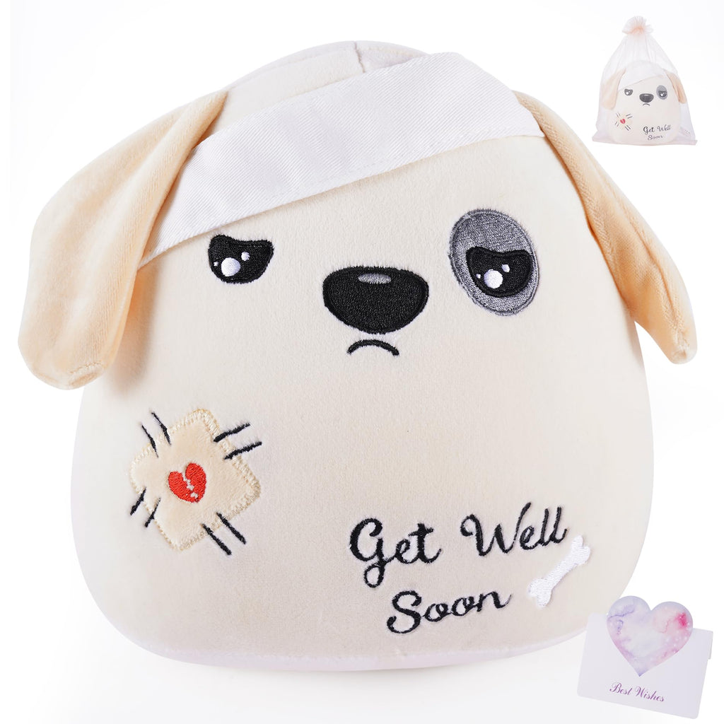 LeYoHa Get Well Soon Dog Plush - Dog Stuffed Animals Apricot Plushie Toys with Injury Bandage, Kids' Pillow Cushion, Gifts for Patient Girls Boys，9 Inch