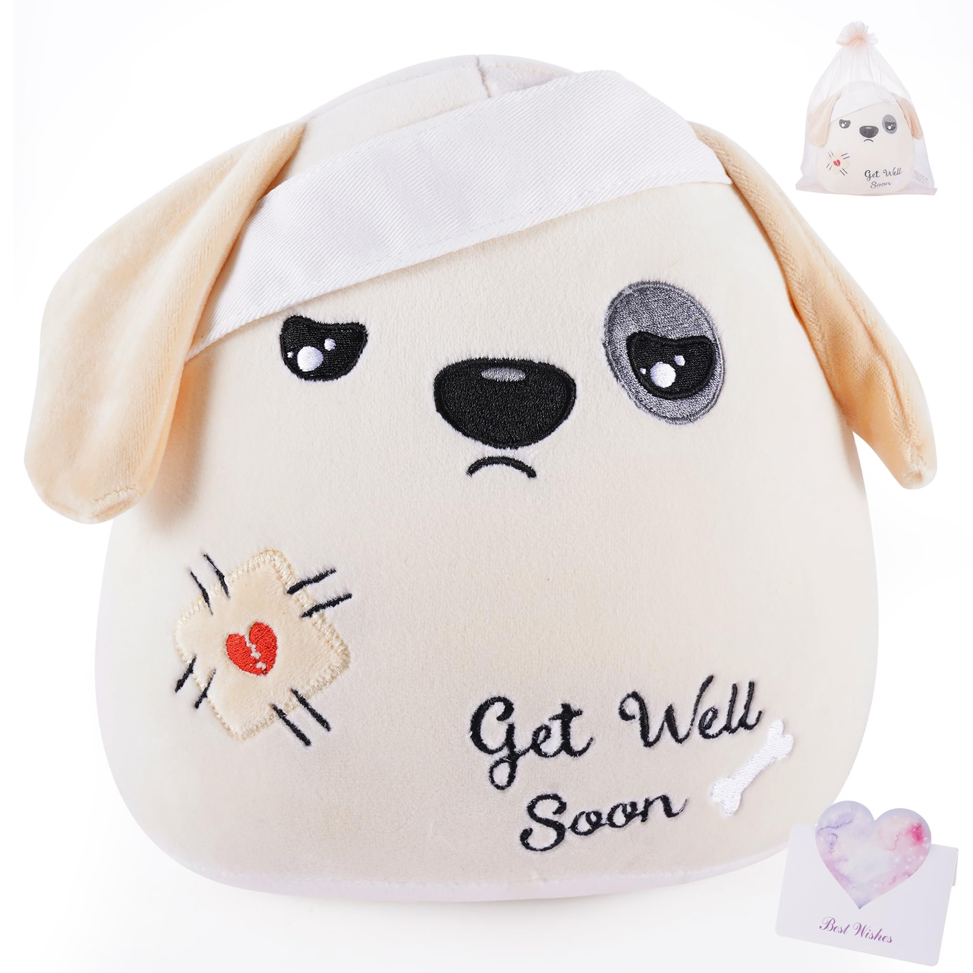 LeYoHa Get Well Soon Dog Plush - Dog Stuffed Animals Apricot Plushie Toys with Injury Bandage, Kids' Pillow Cushion, Gifts for Patient Girls Boys，9 Inch