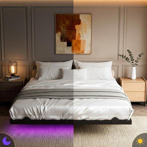 AGXI Floating Bed Frame with LED Lights and Charging Station, 14 Inch King Size Floating BedFrame - Modern King Size Bed Frame Easy Assembly No Box Spring Needed