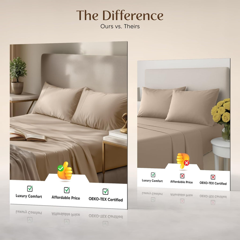 Utopia Bedding Queen Size Sheet Set - Soft, Breathable Microfiber | 4-Piece in Beige, Oeko-Tex Certified