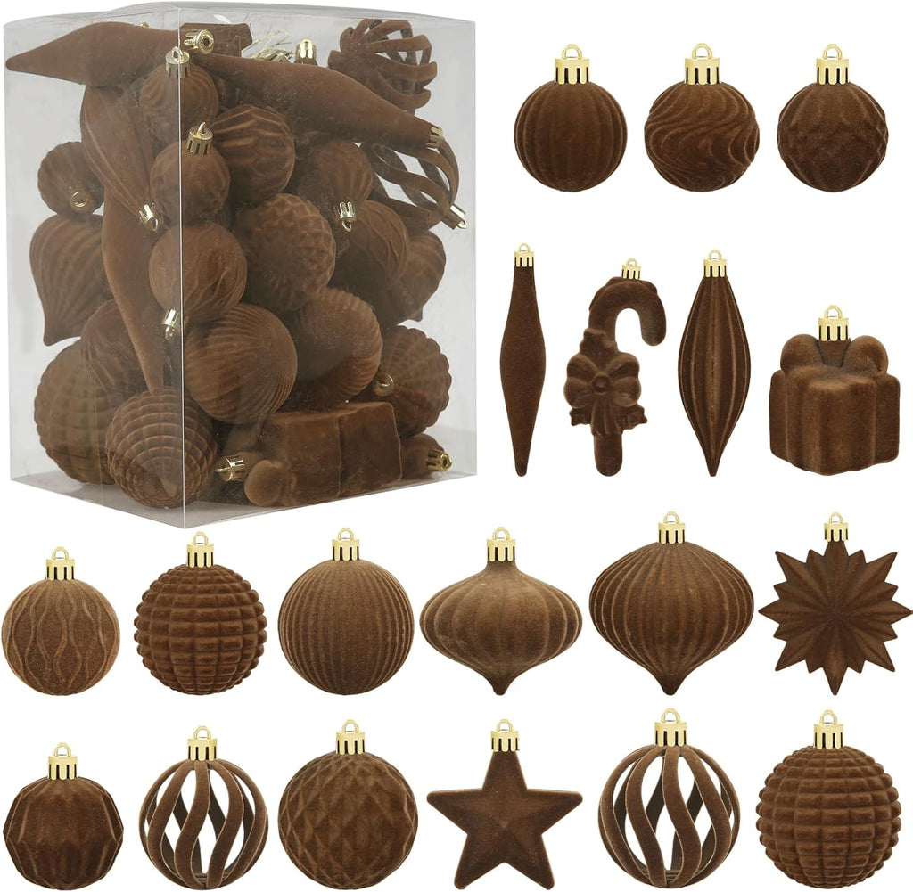 Regine Switzerland Brown Velvet Christmas Balls - 50 Pcs Flocked Ornaments for Tree & Holiday Decor
