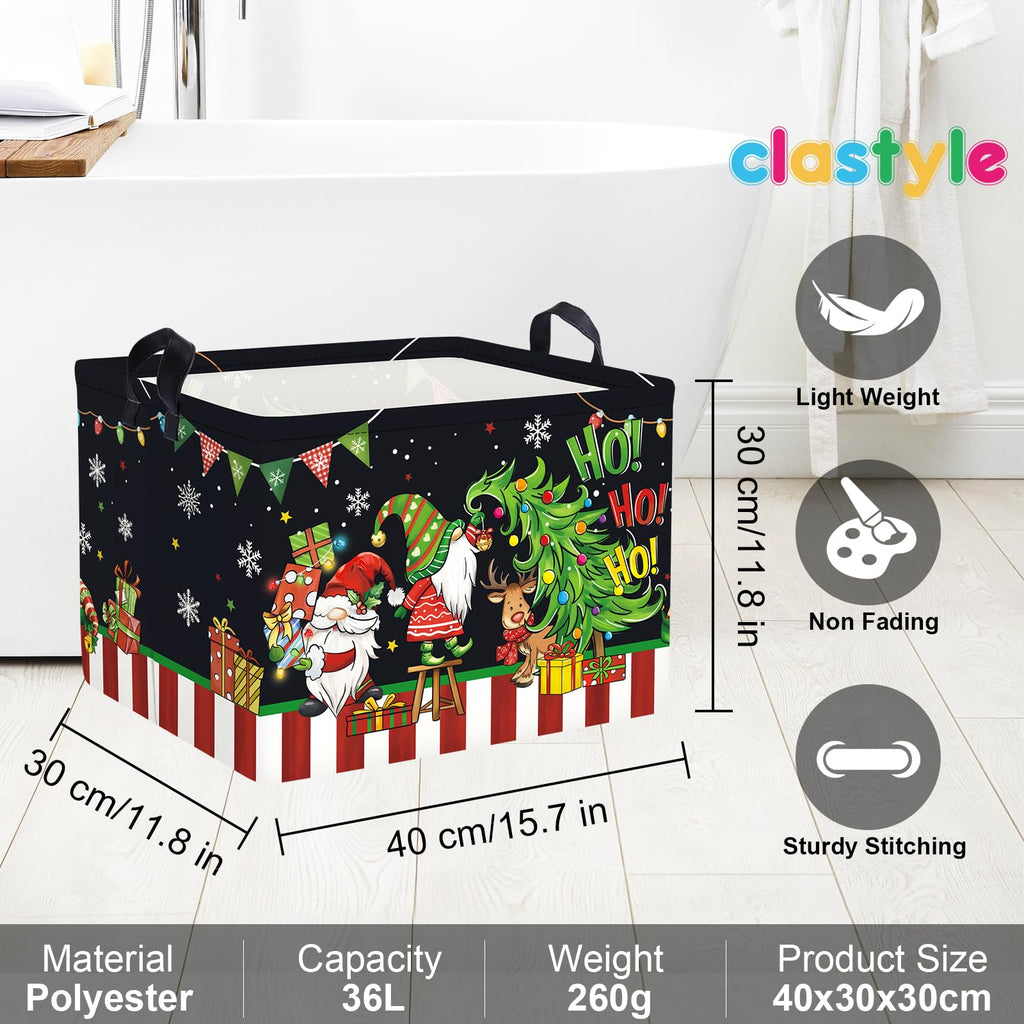 Clastyle Large Christmas Tree Gift Baby Basket Empty Snowman Snowflake Gnome Kid Toy Book Xmas Storage Collapsible Clothes Organizer Nursery Bin,Black,40*30*30 cm