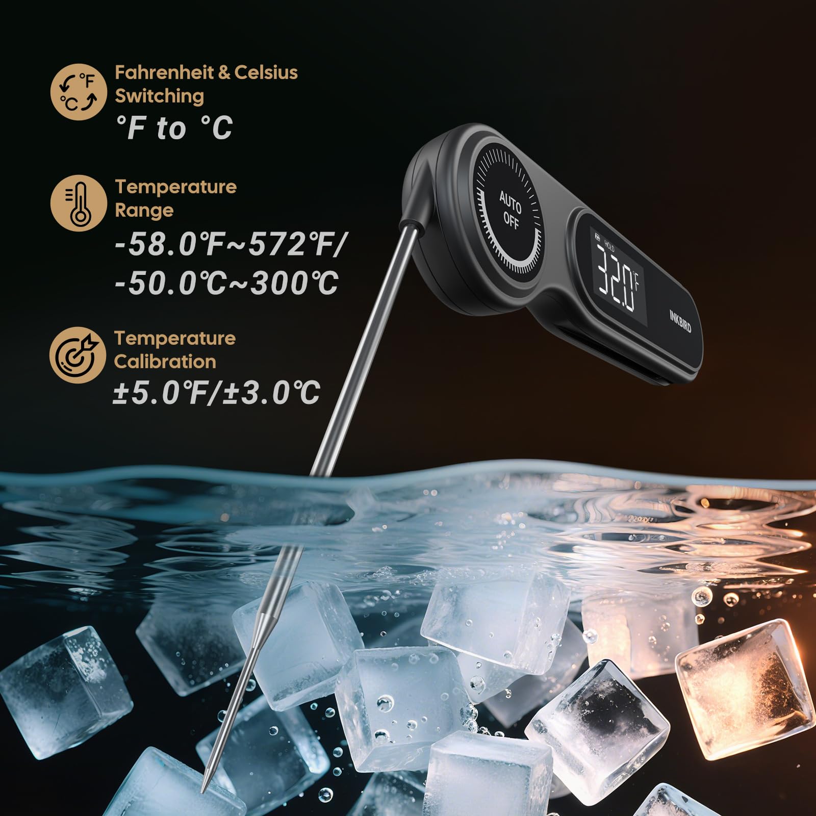 0.5 Seconds Rechargeable Instant Read Meat Thermometer for Cooking, INKBIRD Digital Food Thermometer with VA LCD Screen -58.0℉~572℉ Waterproof Kitchen Thermometer with Magnet, Candy Grill BBQ Frying