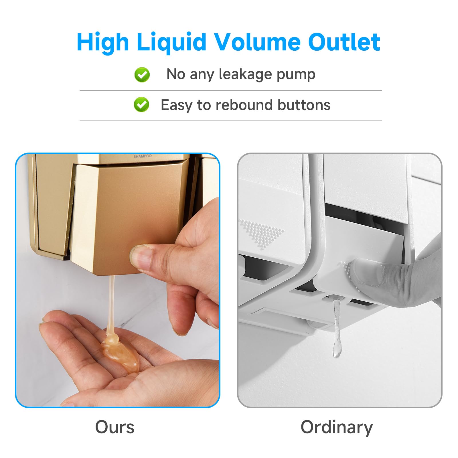 Shampoo and Conditioner Dispenser,Shower Dispenser 3 Chamber No Drill Shampoo Dispenser for Shower Wall Mounted Shower Soap Dispenser for Bathroom Hotel,Large Capacity 3 * 500ML,Gold