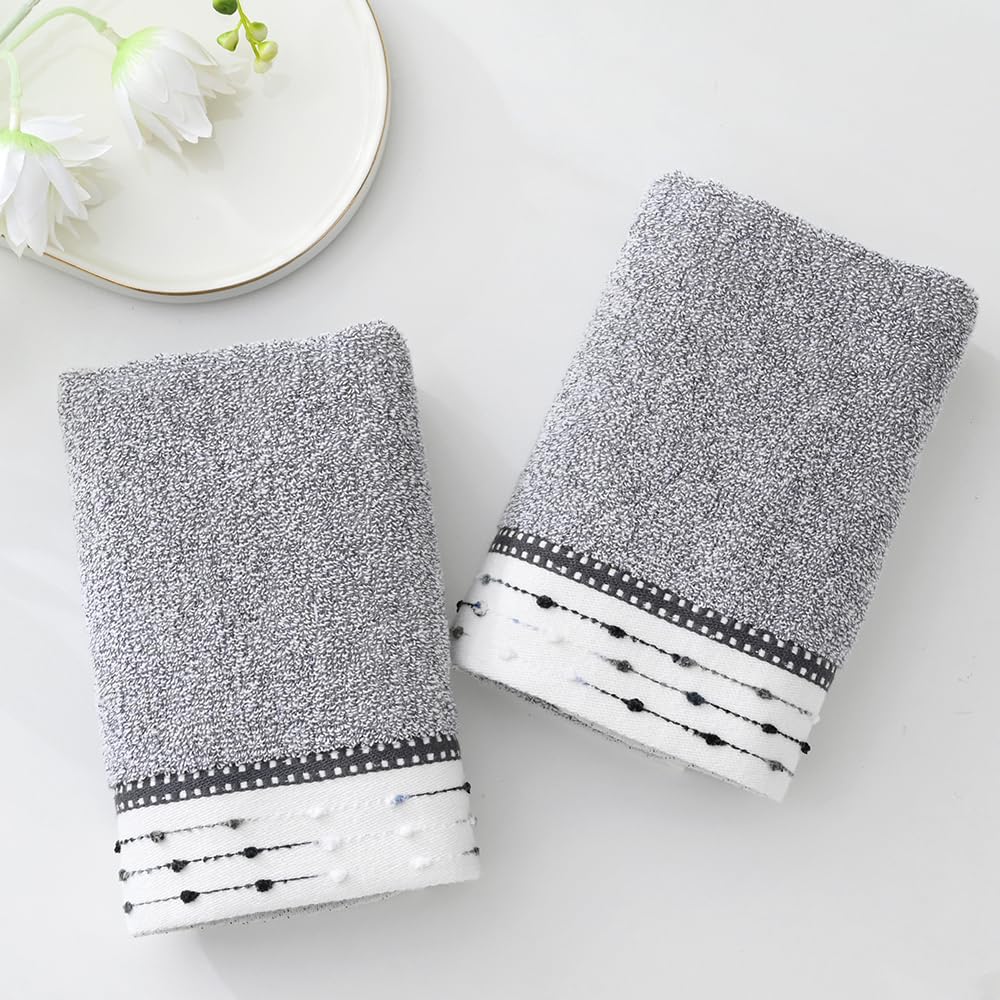 YiLUOMO Grey Hand Towels Tiny Furball Decorative Design Super Soft 100% Terry Cotton Highly Absorbent Bathroom Hand Towel for Home, Hotel, Spa, Pool, Gym 13 x 29 Inch, 2 Pack