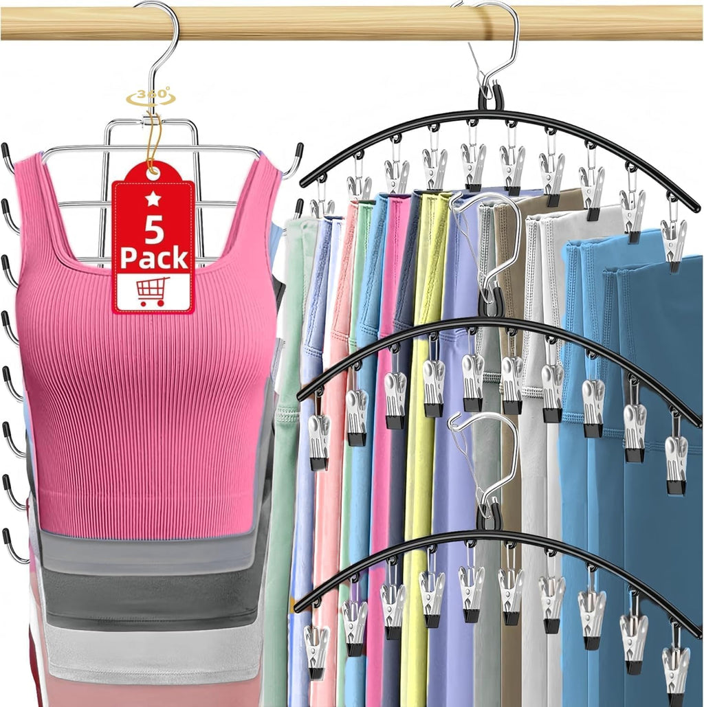 Skiennix 5-Pack Legging Organizer - Space-Saving Closet Hangers with 30 Clips & Tank Top Hanger