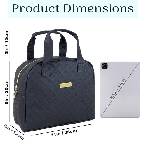 Jessica Simpson Women’s Insulated Lunch Bag for Work with Pockets, Straps | Reusable Cooler Lunch Bags for Women (Noteworthy Navy), 2308/2369, Large