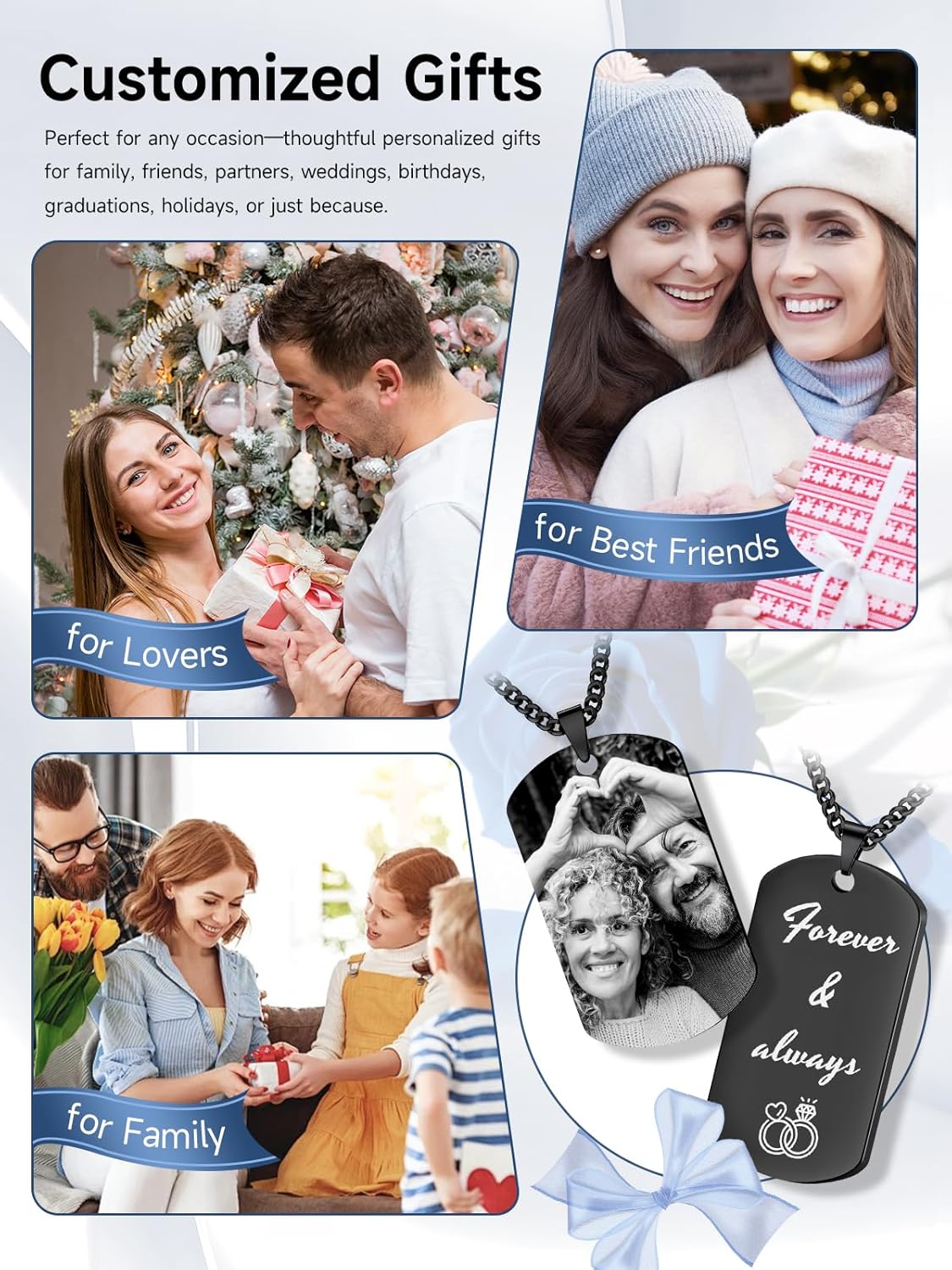 Skiennix Personalized Photo Necklace - Custom Engraved Dog Tag for Unique Gifts | Men & Women