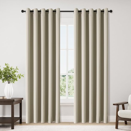 ChrisDowa Blackout Curtains - Extra Wide Thermal Insulated Grommet Panels for Bedroom | Beige, 70 x 84 Inch