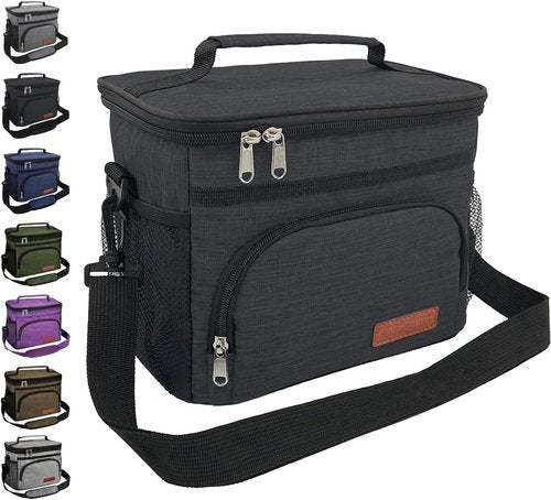 ExtraCharm Insulated Lunch Bag - Leakproof Cooler Tote for Office, Picnic & Hiking | Adjustable Strap - Black
