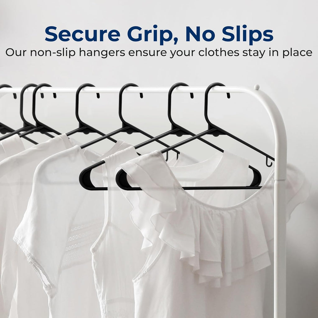 SereneLife Premium Plastic Hangers - Lightweight & Durable Space-Saving Clothes Organizers | 20 Pack (Black)