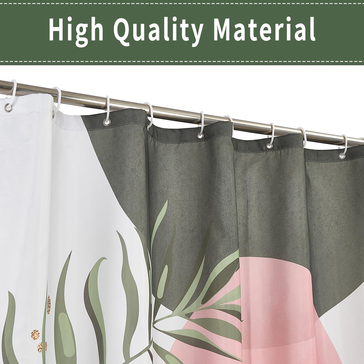 CRTPOD Boho Mid Century Shower Curtain, Pink Modern Minimalist Abstract Geometric Sage Green Gold Plant Leaves Bathroom Curtains Washable Waterproof Fabric Buthtub Curtain Set with Hooks 72" Wx72 L