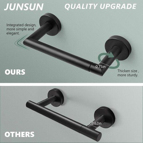 JunSun Matte Black Toilet Paper Holder - Modern Wall-Mounted Design for Large Mega Rolls