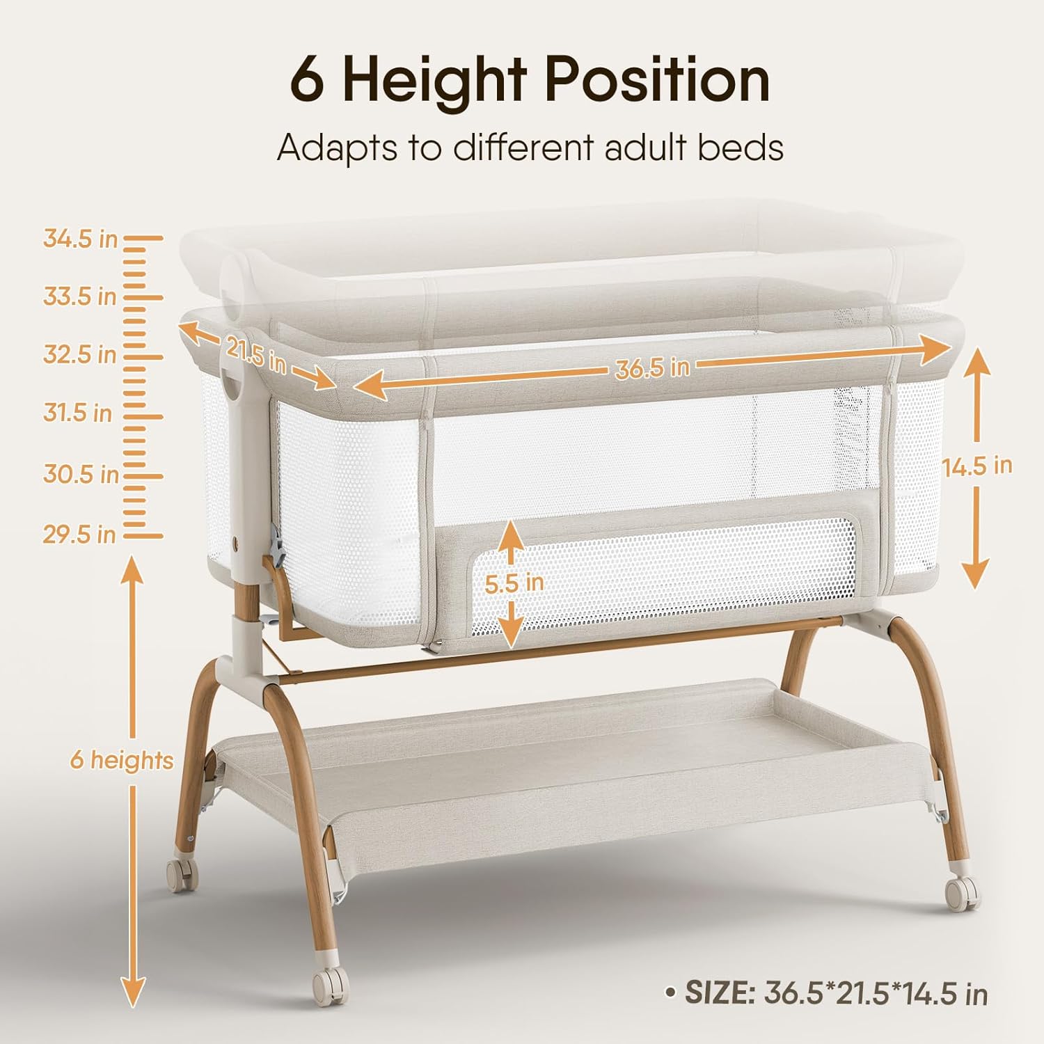 Skiennix Baby Bassinet - 3-in-1 Bedside Sleeper with Mattress & Breathable Sheet | Adjustable Height, Full-Mesh Sides