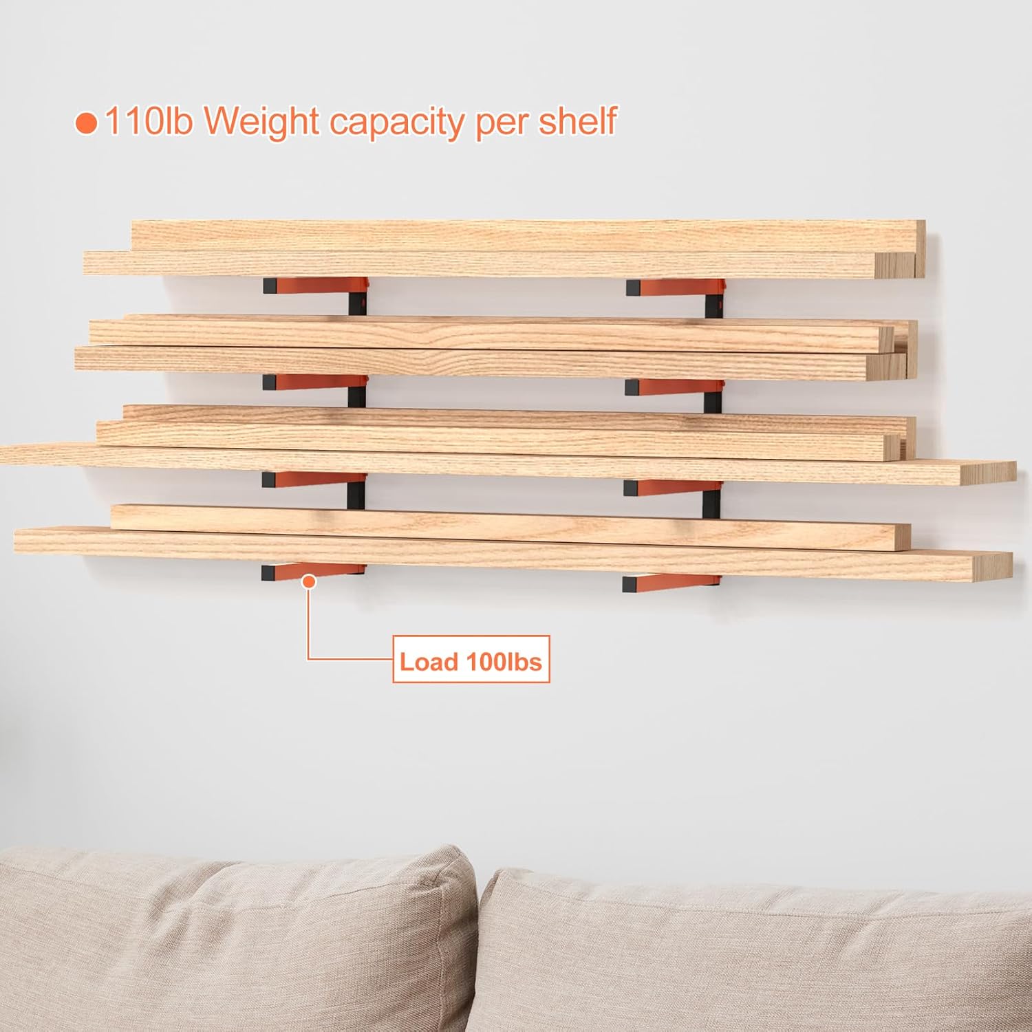 NANANARDOSO Wall Mount Wood Organizer - Heavy-Duty Metal Shelf with 4 Levels | 2-Pack Lumber Racks for Indoor/Outdoor Use