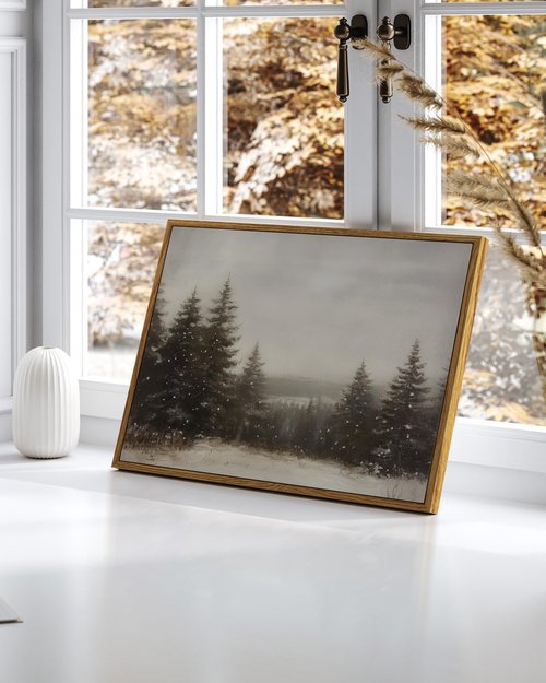 InSimSea Framed Canvas Wall Art - Winter Pine Tree Forest Decor for Living Room | 12x16 Inch