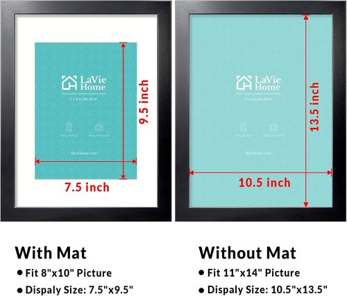 LaVie Home 11x14 Picture Frame - Sturdy Black Frame with Polished Plexiglass | Horizontal & Vertical Display