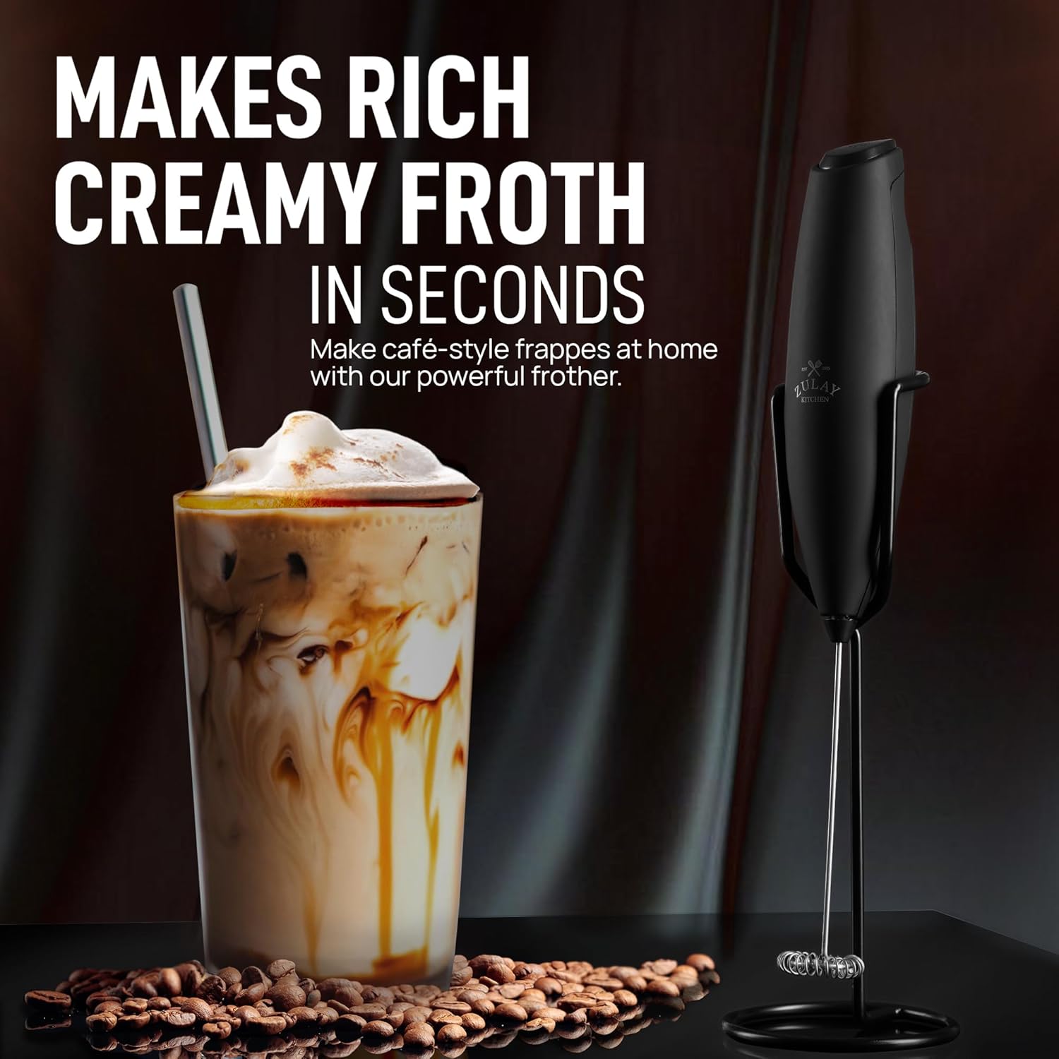 Zulay Kitchen Milk Frother Wand - Upgraded Electric Foam Maker for Lattes & Cappuccinos - Perfect Coffee Gift