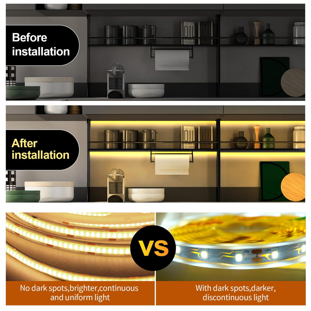 GUPUP 16.4 ft COB Rope Light,Dimmable White Strip Light,24V,3040 LEDs Flexiable 2700K-6500K Vanity Make-up Lighting, CRI≥90, for Gaming Room,Mirror,Cabinet,Counter,Kitchen,TV