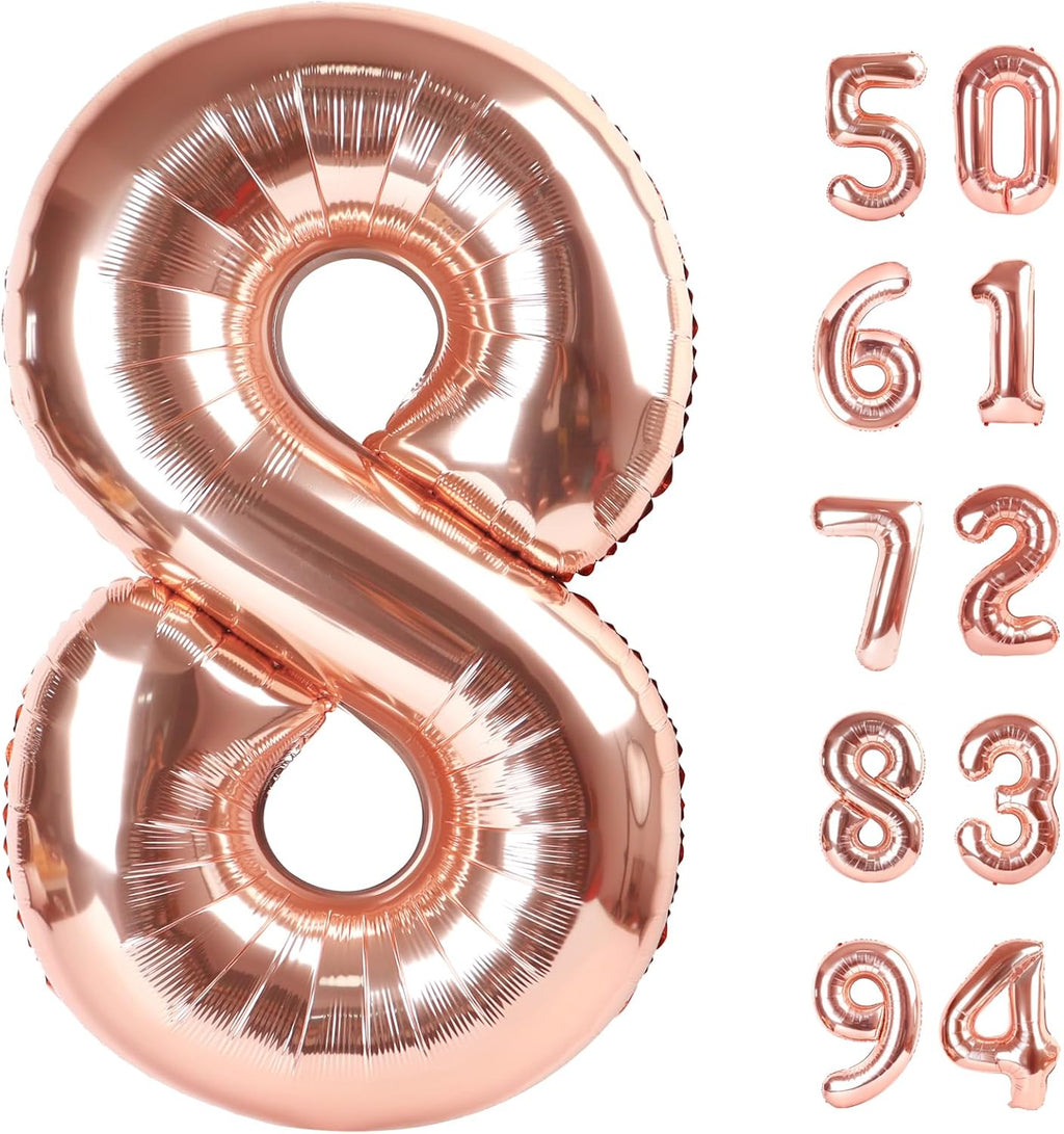 Rose Gold Number 8 Balloon - 40 Inch Birthday Decoration for Boys & Girls | Perfect 8th Birthday Party Supplies