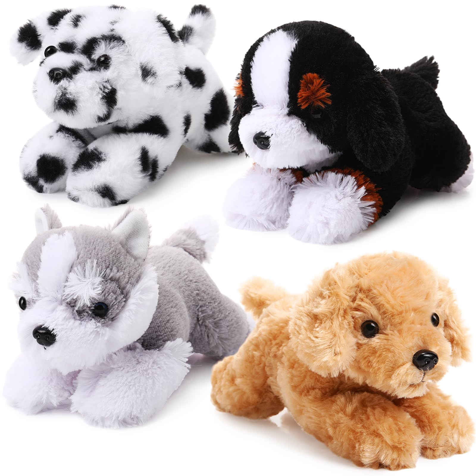 Suilung 4-Pack 8 Inch Dog Plush Animal Plush Dog Soft Plush Dog Pillow Toy Fluffy Puppy Set Dog Theme Party Gift Birthday Room Home Decor (Stylish Style)