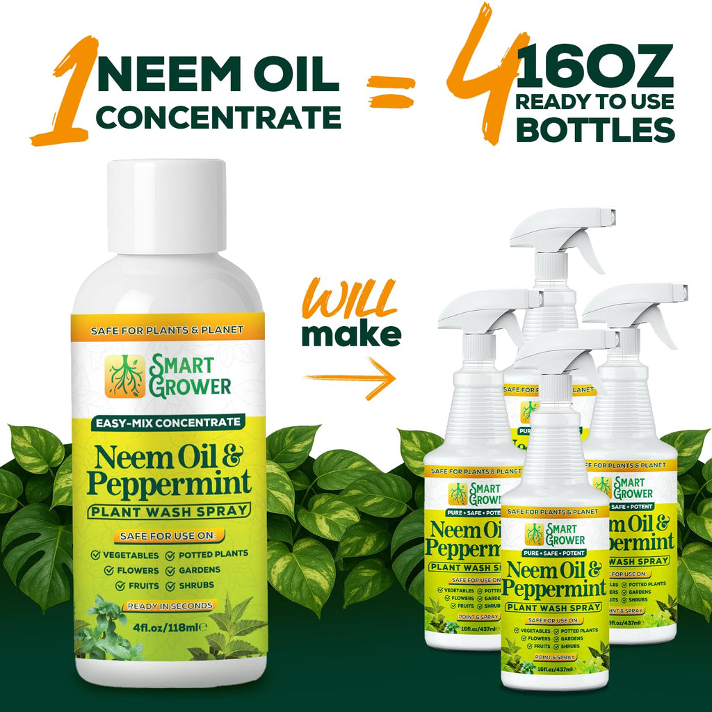 Neem Oil Spray for Plants by [Brand Name] - Peppermint Oil Formula for Indoor & Outdoor Use | 4 oz Concentrate Makes 1/2 Gallon RTU