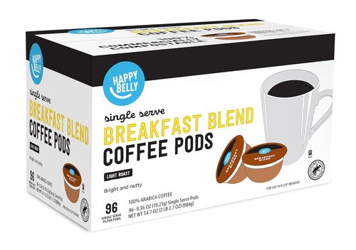 Happy Belly Compostable Coffee Pods - Light Roast, Compatible with K-Cup Brewer | 96 Count