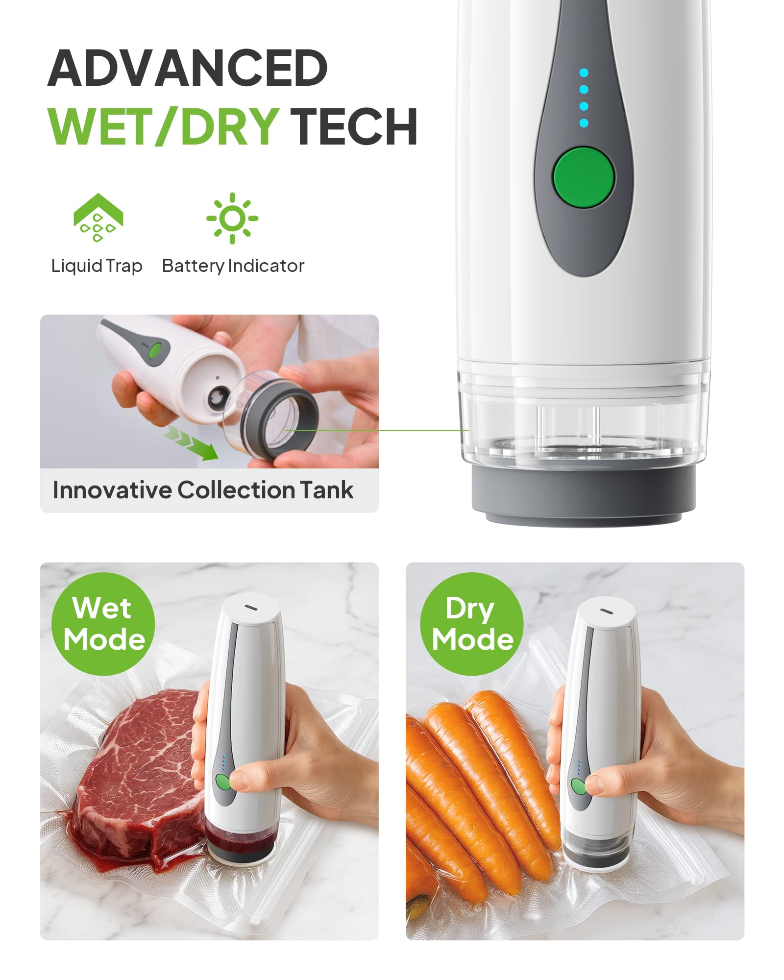 Handheld Portable Vacuum Sealer Machine for Food Storage, Compact Vacuum Sealer for Food, Powerful Seal Meal Saver, 30 Reusable Vacuum Bags, for Kitchen/Travel/Meal Prep