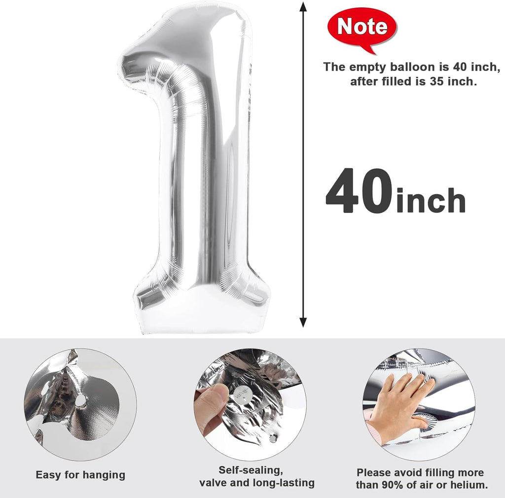 Number Balloon | 40-Inch Silver Foil Balloon for 10th Birthday Celebrations & Anniversaries