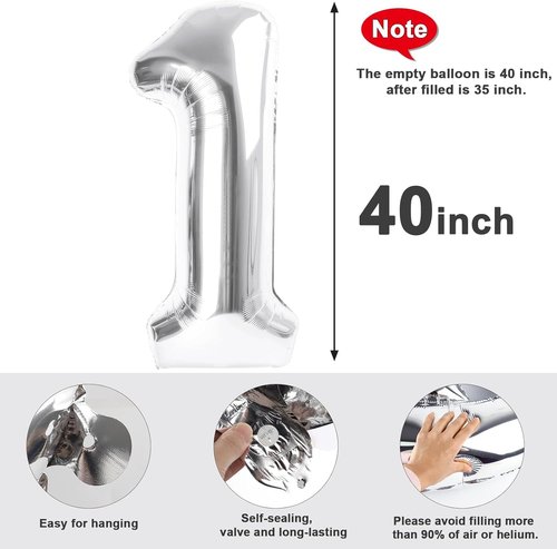 Balloon 15 - 40 Inch Silver Foil Number Balloons for 15th Birthday & Anniversary Celebrations