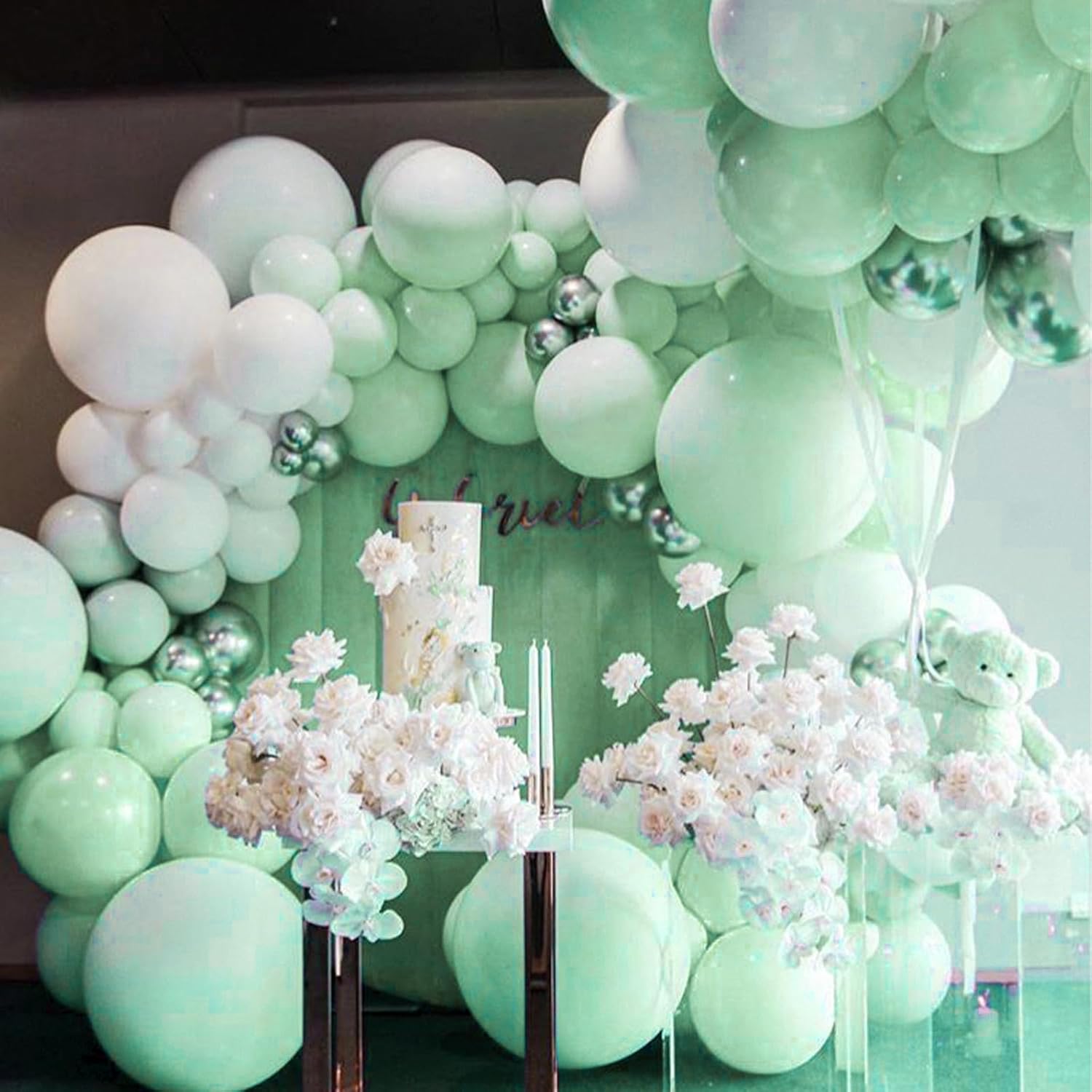 PartyWoo Light Green Balloon Arch Kit - 127pcs in Mint Pastel Sizes for Baby Showers & Birthdays