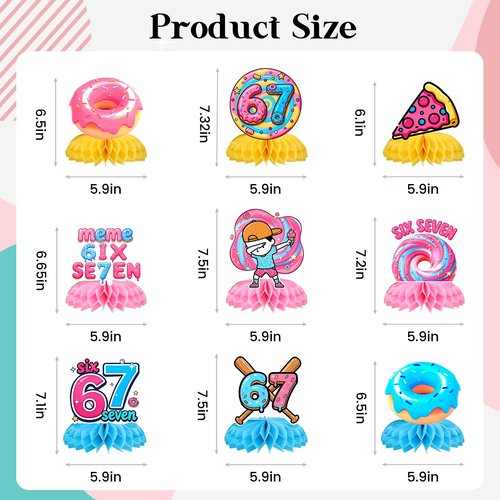9Pcs 67 Honeycomb Table Centerpieces, 6 7 Birthday Decorations, 67 Meme Themed Birthday Decorations Set, Party Decoration Supplies
