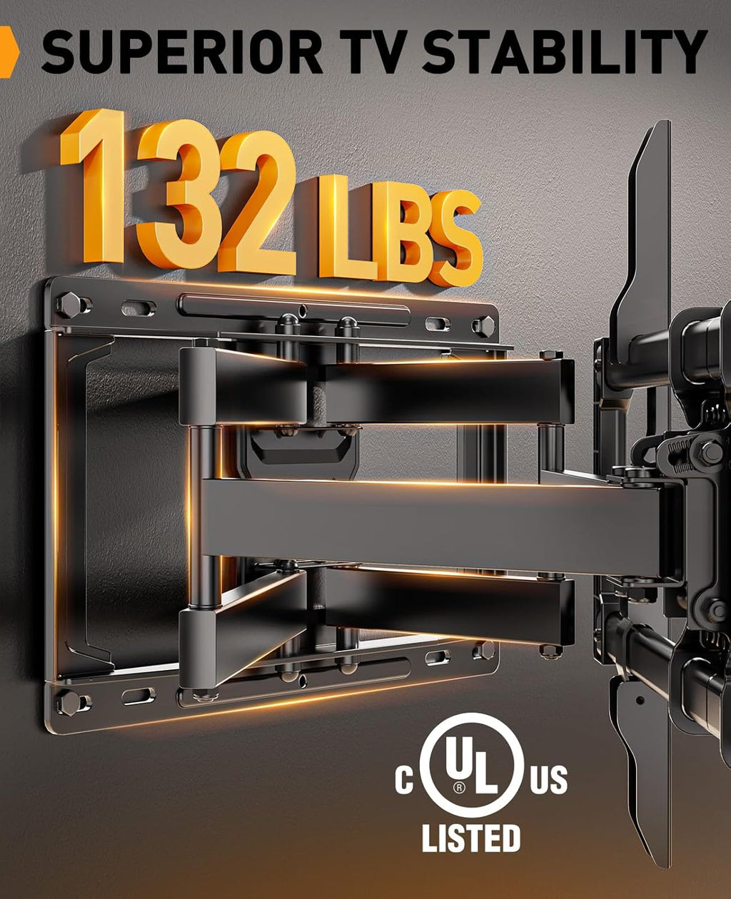 Perlegear Full Motion TV Wall Mount - Heavy Duty Bracket for 42-86 Inch TVs, Swivel & Tilt, Max VESA 600x400mm