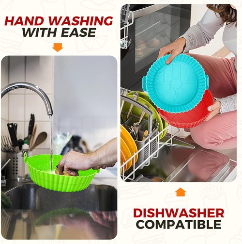 Buauty 3-Pack Air Fryer Silicone Liners - 8-Inch Reusable Food-Grade Silicone Baking Accessories