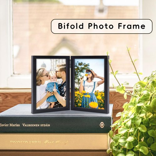 SNXJWA 5x7 Picture Frames Double Black Photo Frame Folding Vertical Stand Display Side by Side