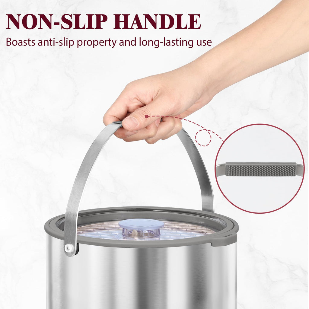 6.8L/7QT Insulated Ice Bucket with Lid & Scoop,Double-Wall Ice Bucket for Parties,Cocktail Bar(Grey)