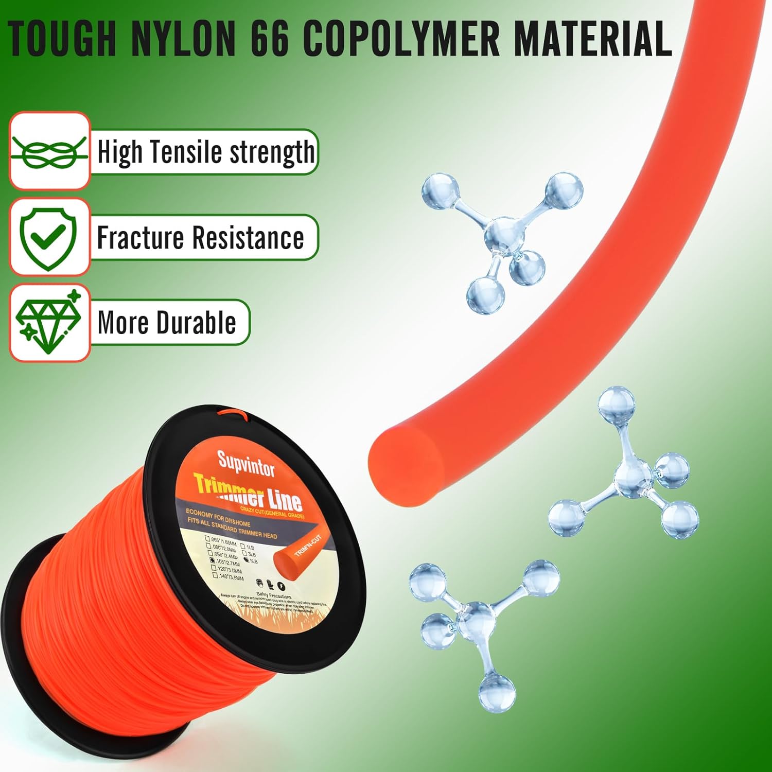 105 Trimmer Line | Commercial Round Weed Eater String - 0.105" Diameter, 1038 Ft, 5 Lb - Orange