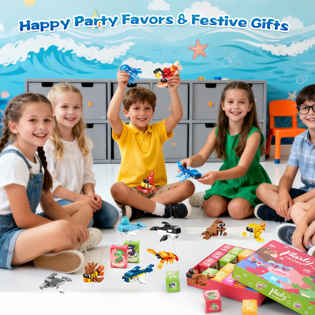 Giveuplay 24 Packs Party Favors for Kids, Ocean Mini Animals Toy Building Block Set for Easter Valentines Day Classroom Prizes Goodie Bag Stuffers Birthday Gifts for Boys Girls Ages 6-12+
