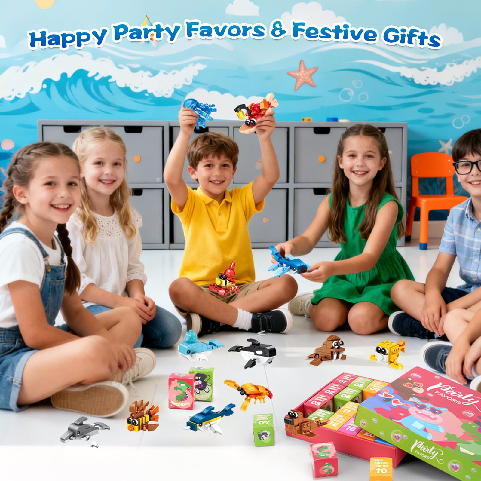 Giveuplay 24 Packs Party Favors for Kids, Ocean Mini Animals Toy Building Block Set for Easter Valentines Day Classroom Prizes Goodie Bag Stuffers Birthday Gifts for Boys Girls Ages 6-12+