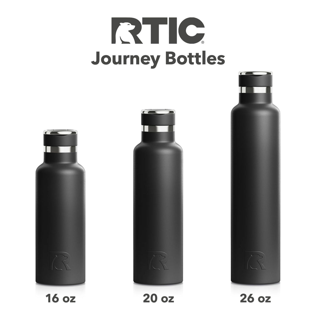 RTIC 20oz Journey Water Bottle Ceramic Lined Metal Stainless Steel Vacuum Insulated, BPA Free, Reusable, for Water, Hot and Cold Drinks, Travel, Sports, Camping, Black