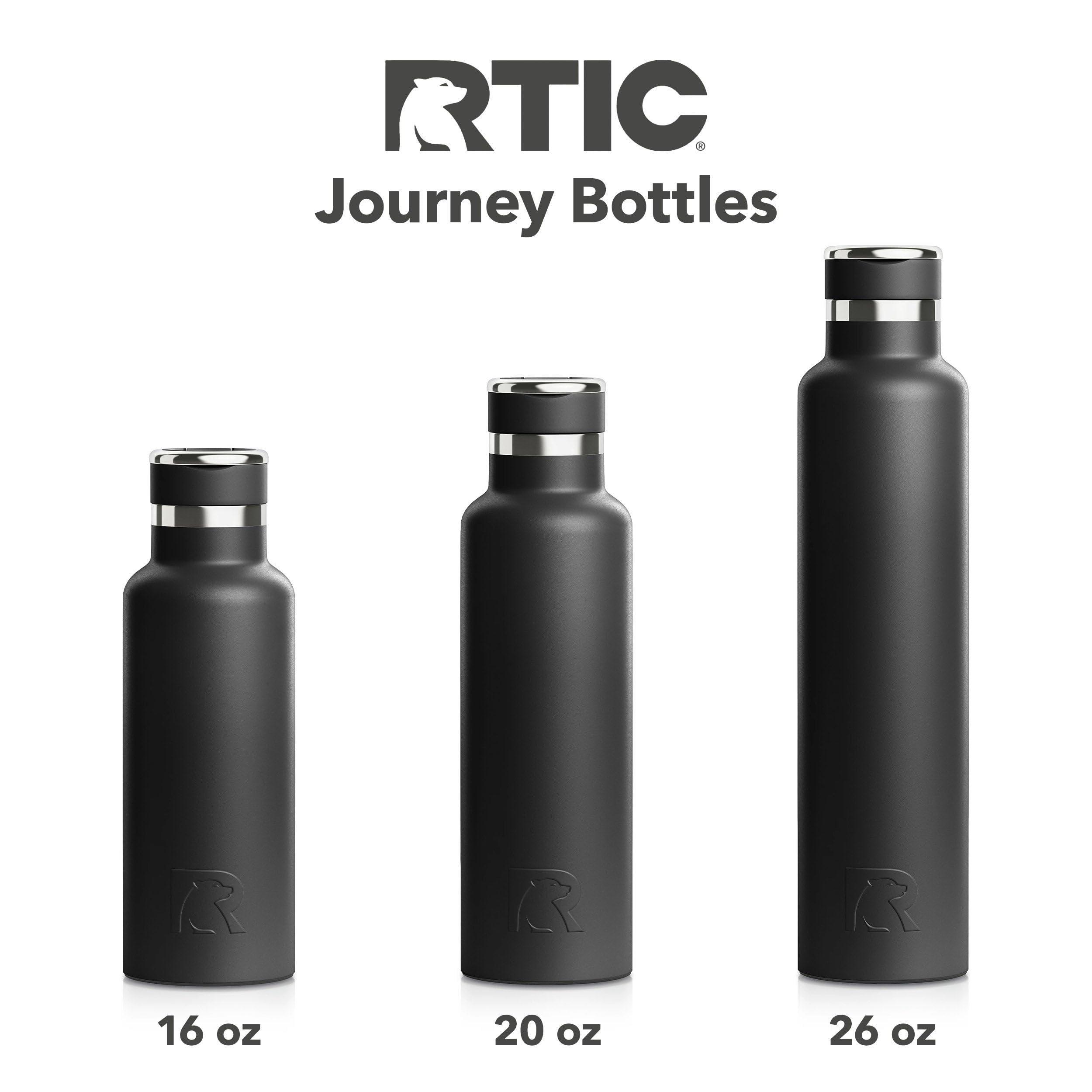 RTIC 20oz Journey Water Bottle Ceramic Lined Metal Stainless Steel Vacuum Insulated, BPA Free, Reusable, for Water, Hot and Cold Drinks, Travel, Sports, Camping, Black