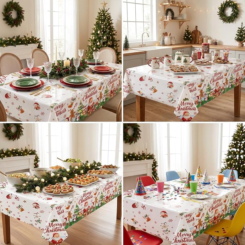 Christmas Tablecloth 108 x 54 Inch 3 Pack - Long Rectangular Table Covers