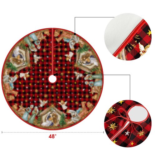 AVOIN colorlife Buffalo Plaid Christmas Tree Skirt 48 Inch, Winter Holiday Tree Decoration