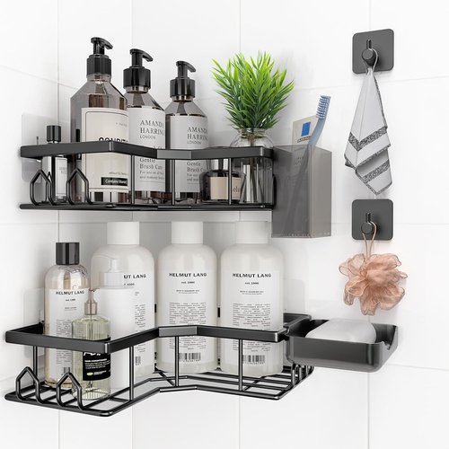 Adhesive Shower Caddy | 6-Pack Corner Bath Organizer - Rustproof Stainless Steel Shelves for Easy Bathroom Storage