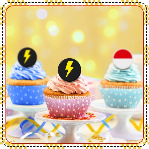 Honeydak 48 Pcs Cartoon Red and White Cupcake Ring Cartoon Birthday Decorations Yellow Cake Topper Ring Red and White Cupcake Topper Birthday Party Decorations for Girls Party