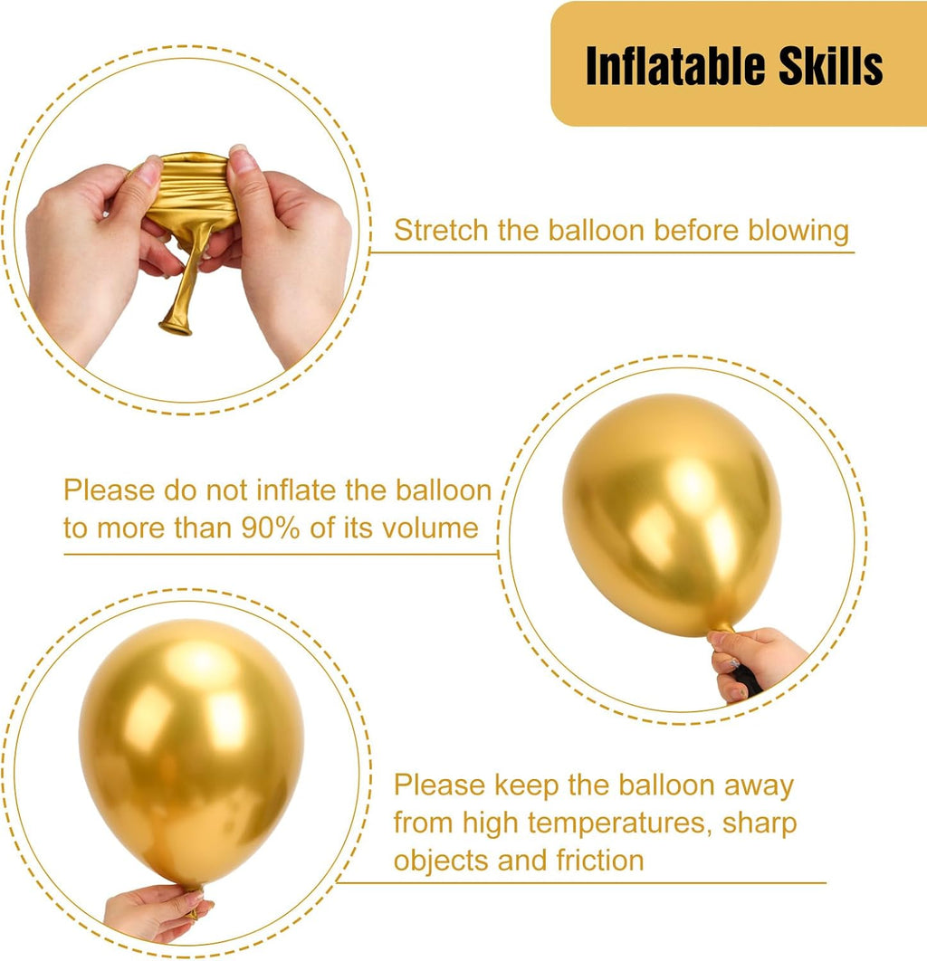 RUBFAC Metallic Gold Balloon Garland Kit - 154pcs in Various Sizes for Birthday, Graduation & Wedding Decor