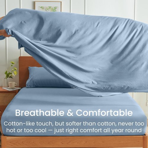 GOKOTTA 4-Pcs King Size Sheets Set, 10-16" Deep Pocket, Non-Slip Elastic Corner Straps, Washed & Brushed Microfiber Polyester - Hotel Luxury, Ultra Soft, Breathable, Wrinkle-Free, Anti-Rip -Dusty Blue