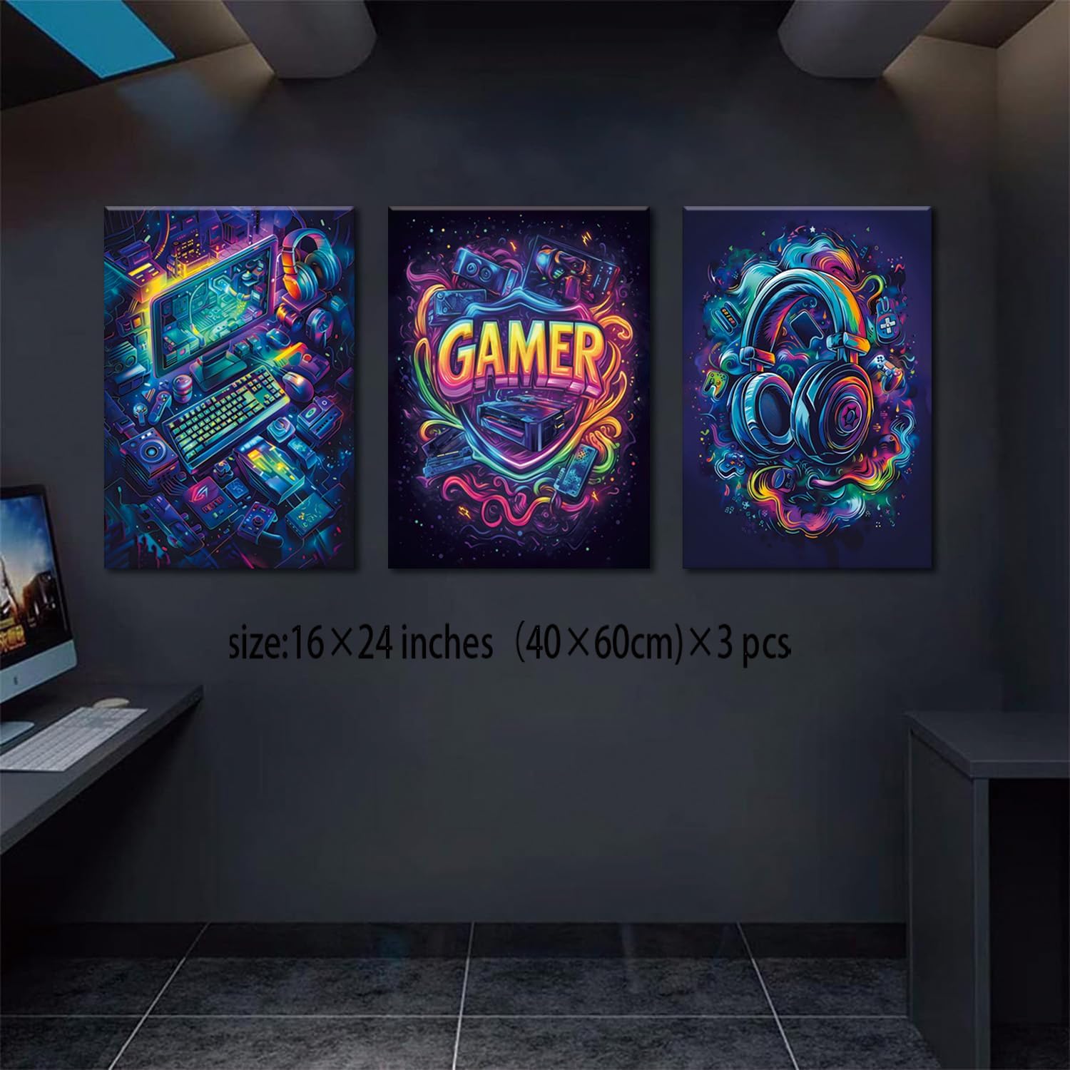 Yolbcdr Gaming Canvas Wall Art Set - Cool Video Game Posters for Boys' Room | 16x24in Framed Decor
