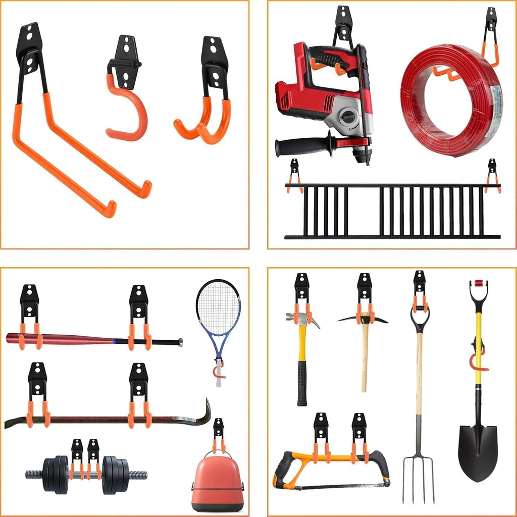Skiennix Heavy-Duty Garage Hooks - 24 Pack Steel Wall Mount Hangers for Bikes, Tools & Ladders